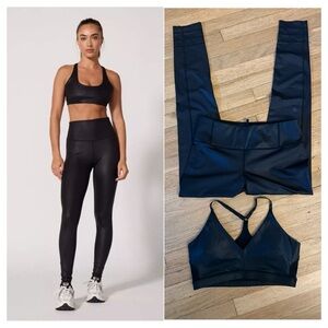 MPG Sportswear Black Faux Leather Sports Bra & Leggings Set - EUC!